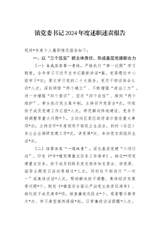 镇党委书记2024年度述职述责报告