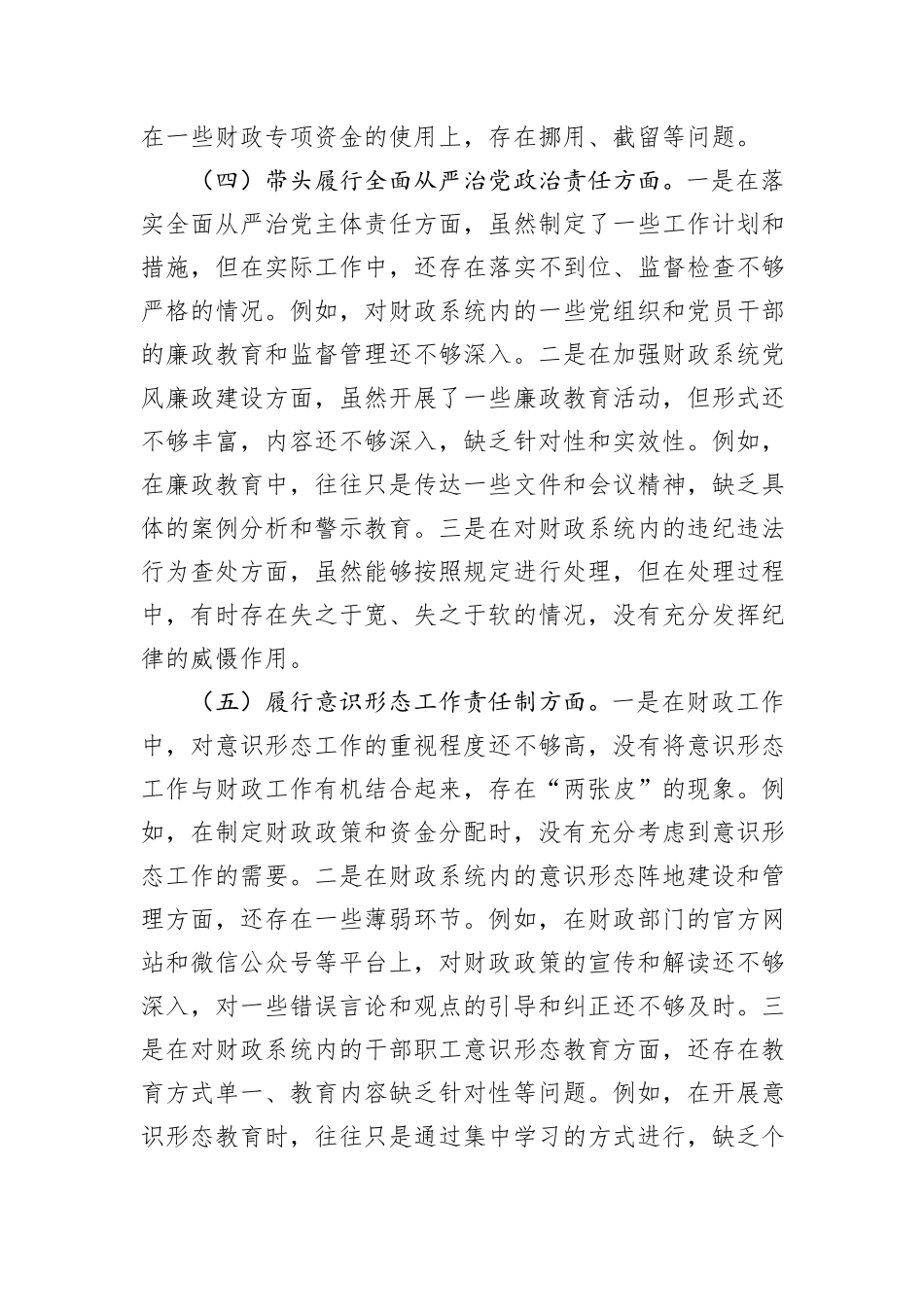 分管财政副市长2024年民主生活会个人对照检查发言材料（五个带头＋个人事项＋反面案例）_第3页