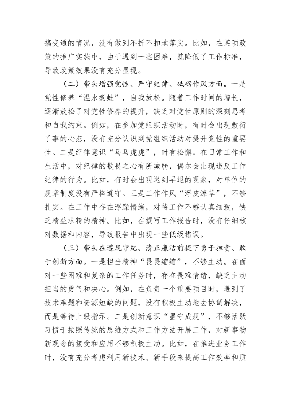 市直单位党员干部2024年度民主生活会、组织生活会对照检查发言材料_第2页
