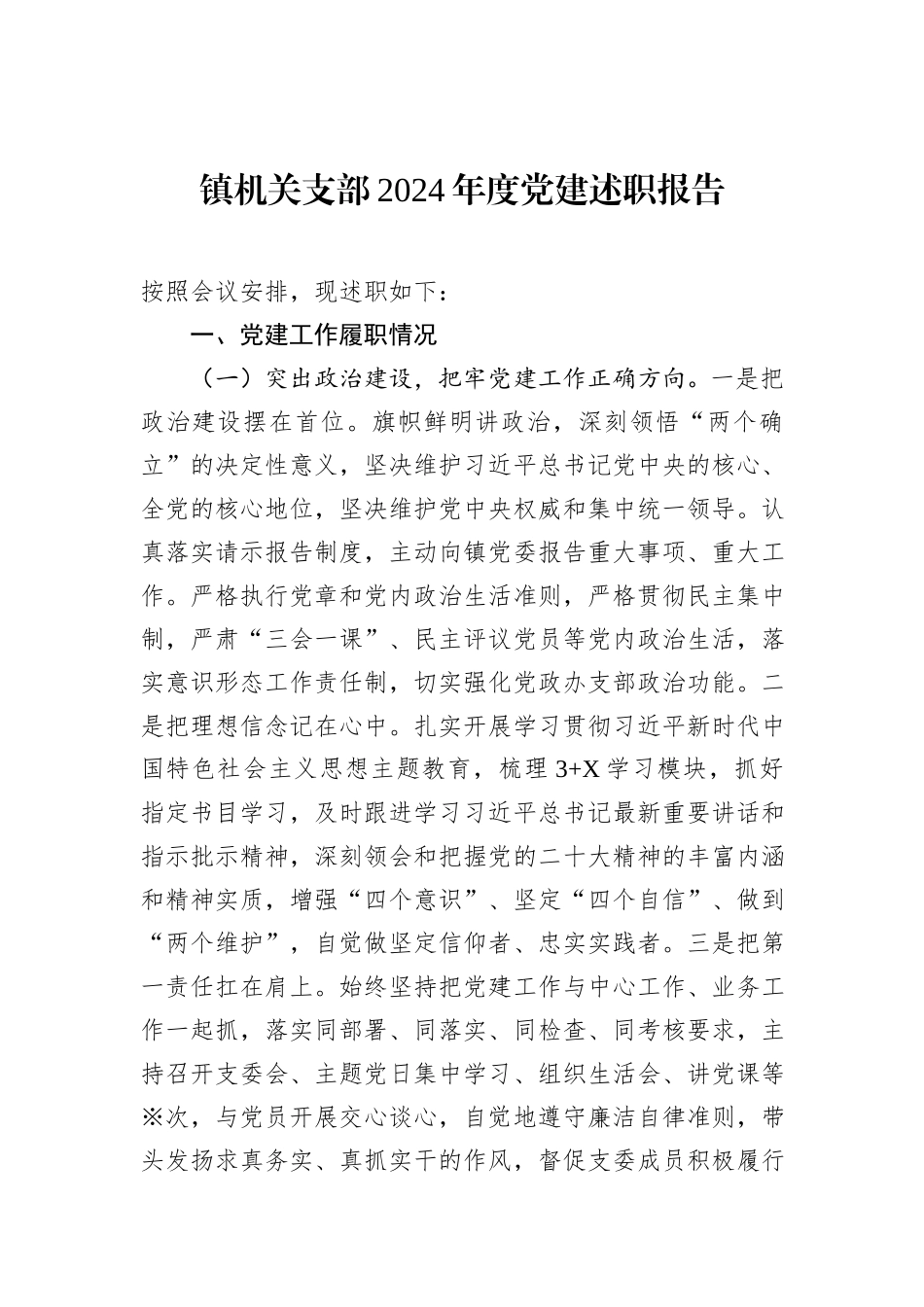 镇机关支部2024年度党建述职报告_第1页