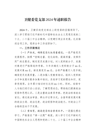 卫健委党支部2024年述职报告