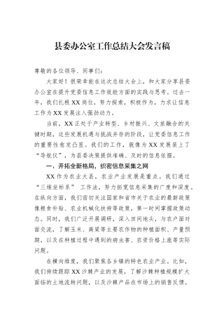 县委办公室工作总结大会发言稿