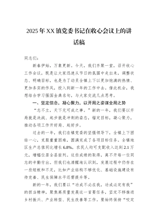 2025年XX镇党委书记在收心会议上的讲话稿