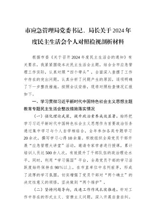 市应急管理局党委书记、局长关于2024年度民主生活会个人对照检视剖析材料