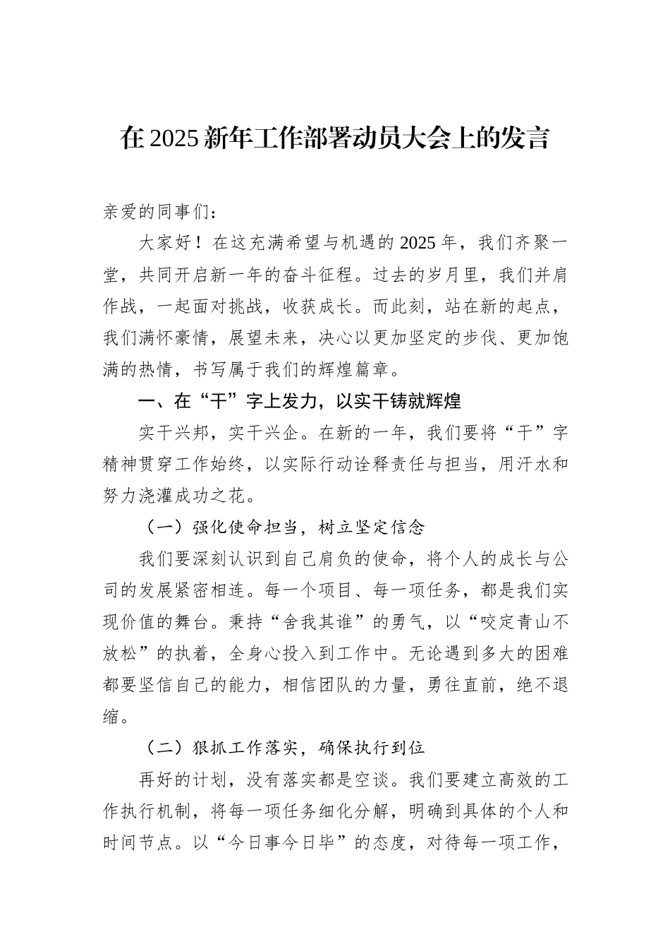 在2025新年工作部署动员大会上的发言_第1页