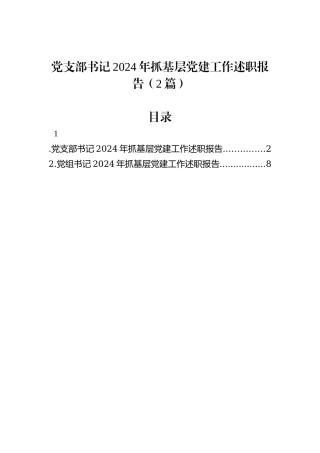 党支部书记2024年抓基层党建工作述职报告（2篇） (1)