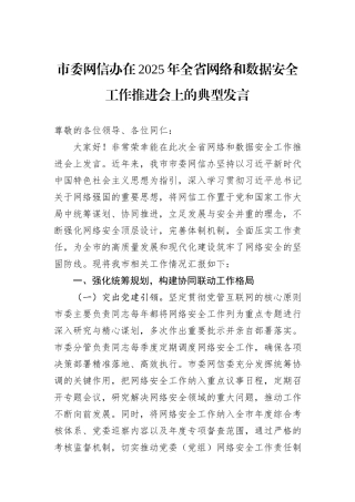 市委网信办在2025年全省网络和数据安全工作推进会上的典型发言