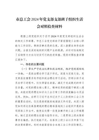 市总工会2024年党支部支部班子组织生活会对照检查材料