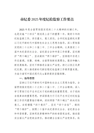 市纪委2025年度纪检监察工作要点