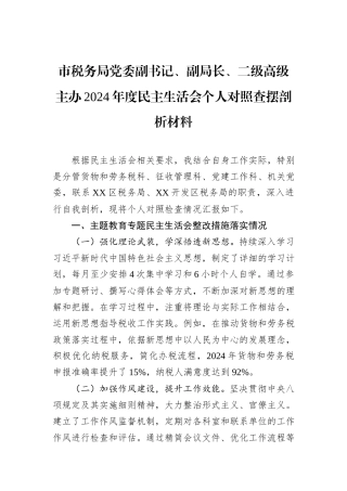 市税务局党委副书记、副局长、二级高级主办2024年度民主生活会个人对照查摆剖析材料