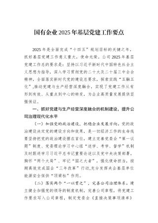 国有企业2025年基层党建工作要点