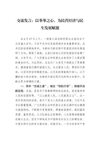 交流发言：以拳拳之心，为民营经济与民生发展赋能