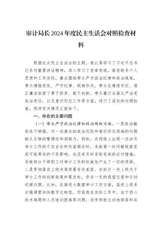 审计局长2024年度民主生活会对照检查材料