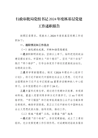 行政审批局党组书记2024年度抓基层党建工作述职报告