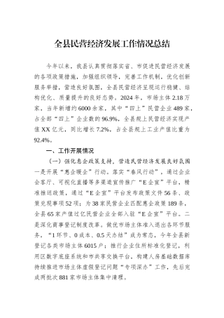 全县民营经济发展工作情况总结
