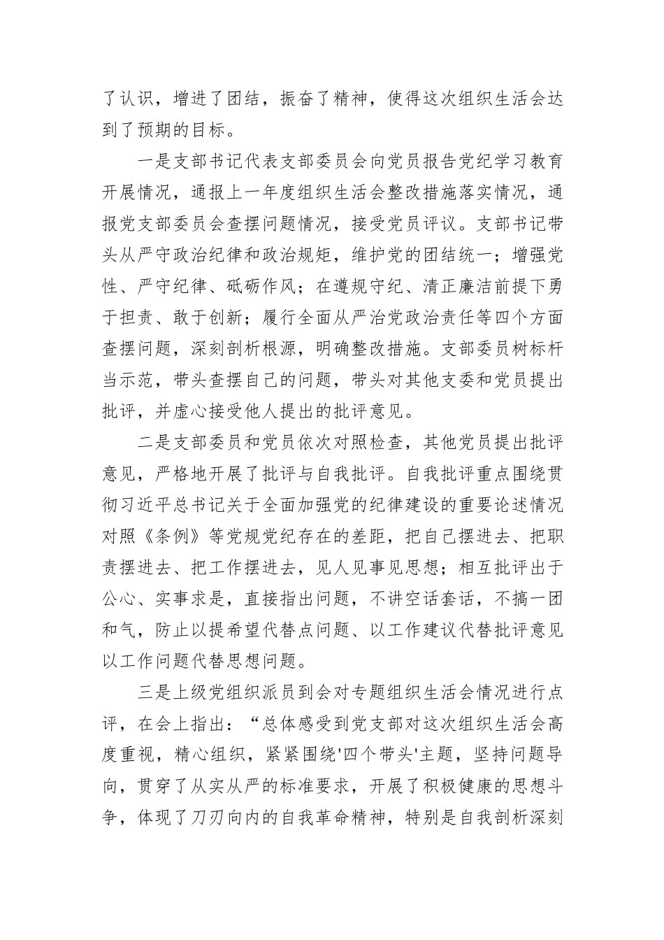 党支部2024年度组织生活会召开情况报告_第3页