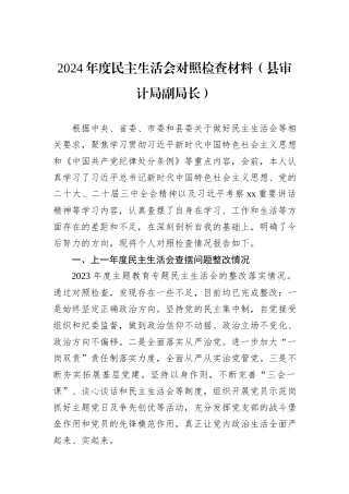 2024年度民主生活会对照检查材料（县审计局副局长）
