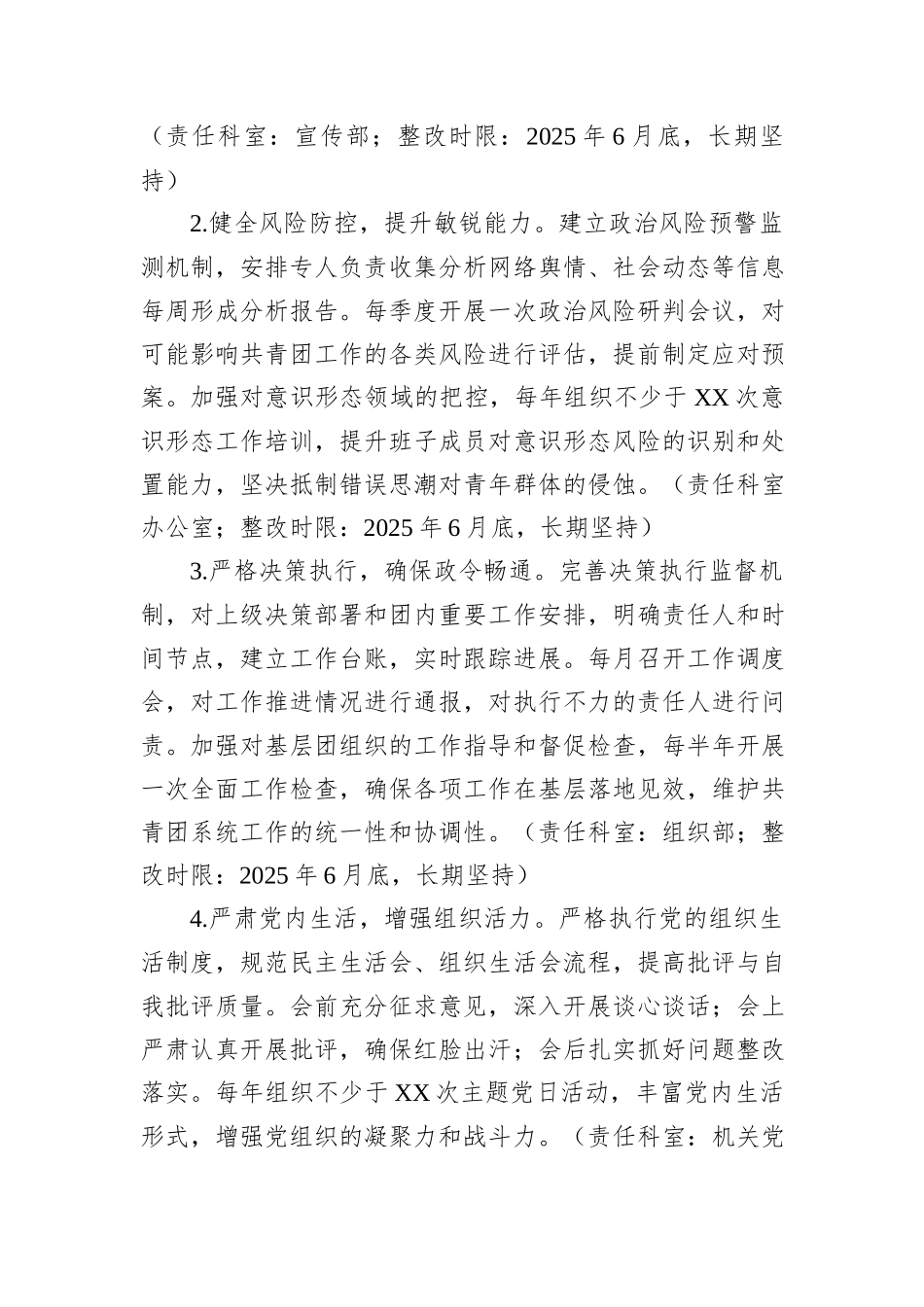 共青团领导班子2024年度民主生活会查摆问题整改方案_第3页