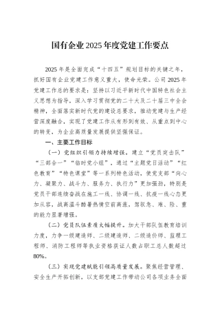 国有企业2025年度党建工作要点