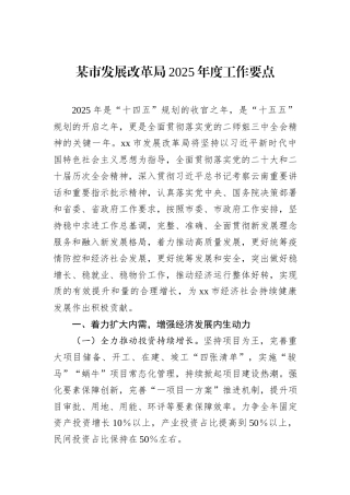 某市发展改革局2025年度工作要点