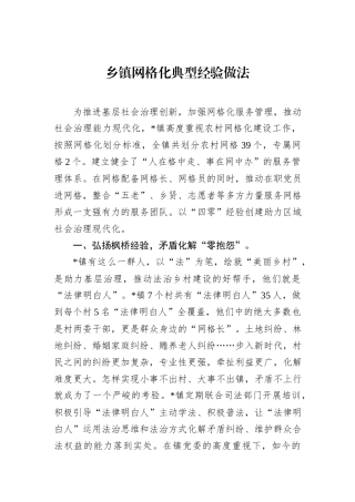 乡镇网格化典型经验做法