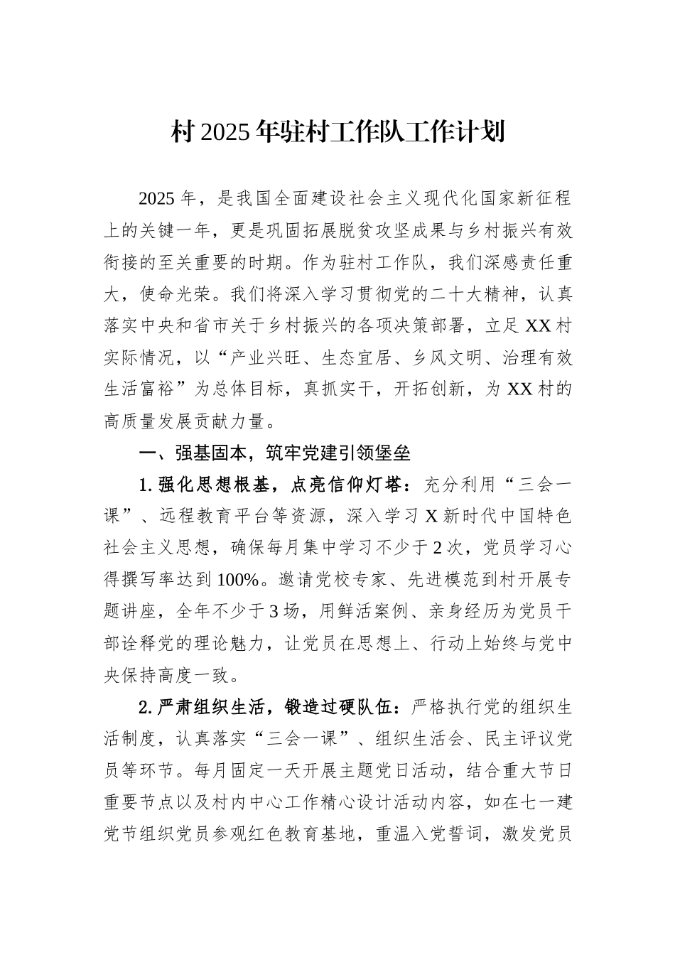 村2025年驻村工作队工作计划_第1页