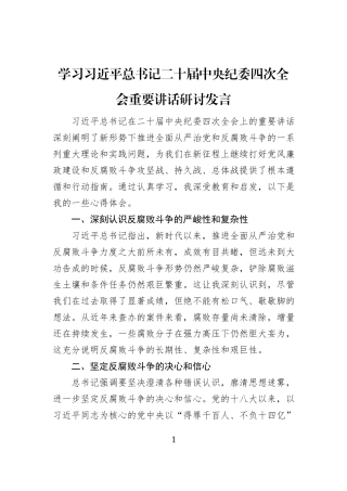 学习习近平总书记二十届中央纪委四次全会重要讲话研讨发言