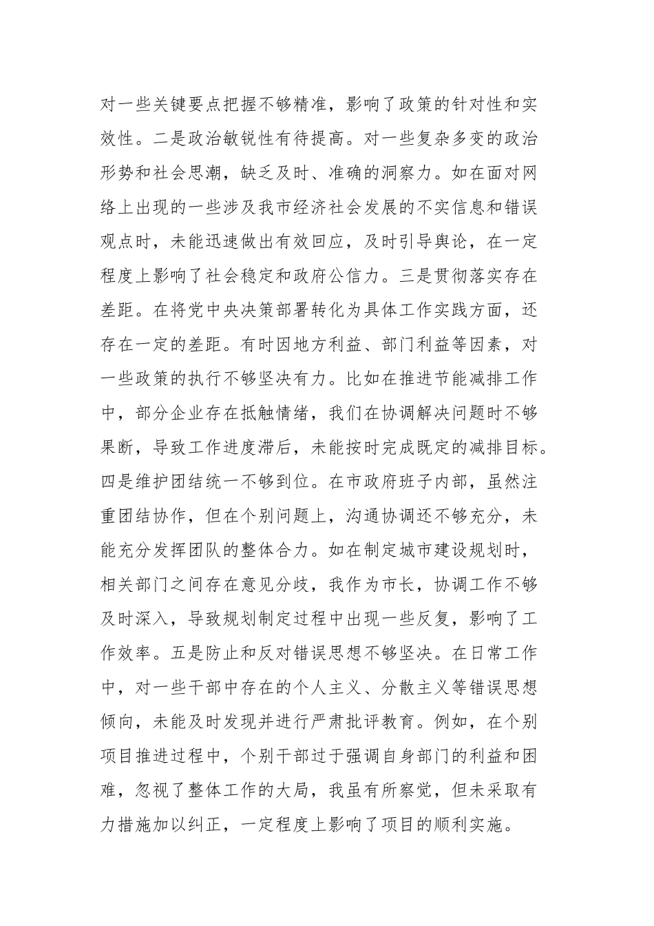 市长关于2024年度民主生活会个人对照检视发言材料（四个带头+典型案例）_第2页