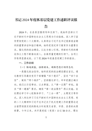 书记2024年度抓基层党建工作述职评议报告