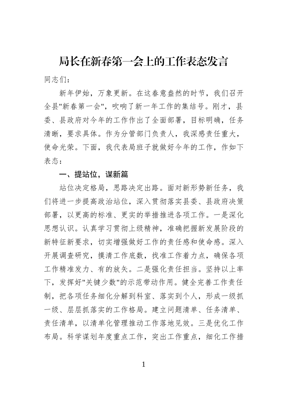 局长在新春第一会上的工作表态发言_第1页