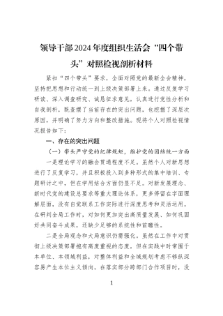 领导干部2024年度组织生活会“四个带头”对照检视剖析材料