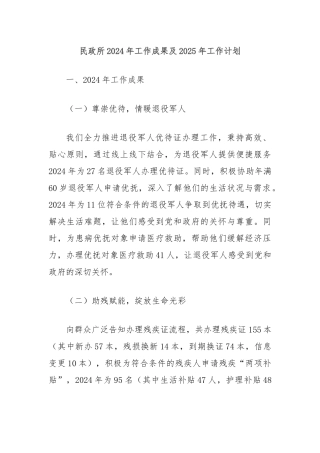 民政所2024年工作成果及2025年工作计划