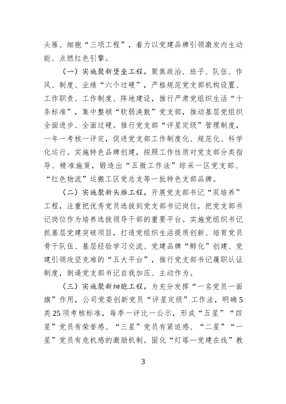 某国企党委2024年抓基层党建工作述职报告_第3页