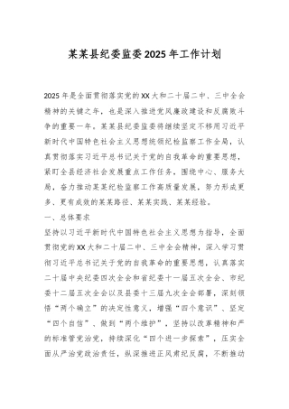 某某县纪委监委2025年工作计划