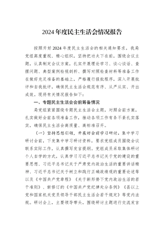 2024年度民主生活会情况报告