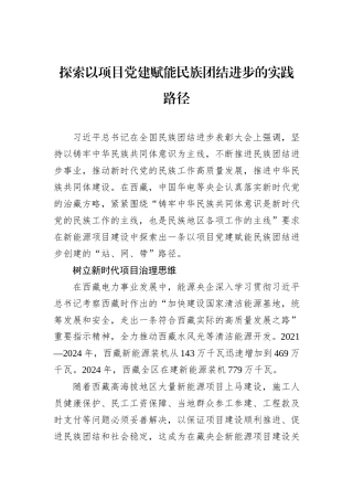 探索以项目党建赋能民族团结进步的实践路径