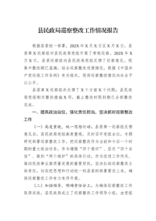 县民政局巡察整改工作情况报告