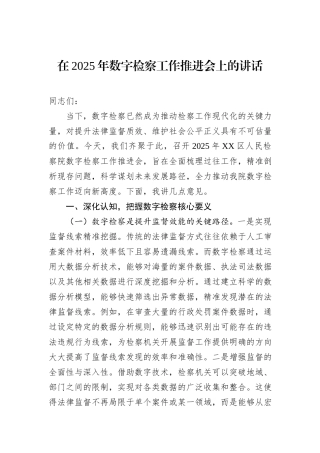 在2025年数字检察工作推进会上的讲话