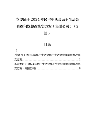 党委班子2024年民主生活会民主生活会查摆问题整改落实方案（集团公司）（2篇）