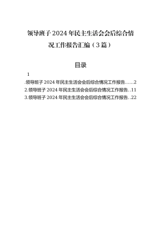 领导班子2024年民主生活会会后综合情况工作报告汇编（3篇）