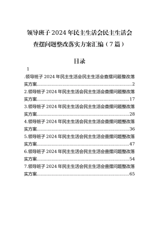 领导班子2024年民主生活会民主生活会查摆问题整改落实方案汇编（7篇）