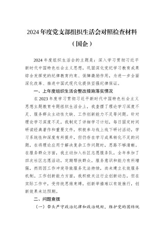 2024年度党支部组织生活会对照检查材料（国企）