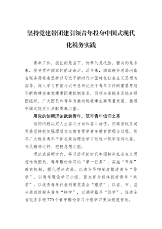 坚持党建带团建引领青年投身中国式现代化税务实践