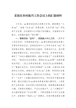 某镇在乡村振兴工作会议上的汇报材料