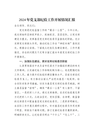 2024年党支部纪检工作开展情况汇报