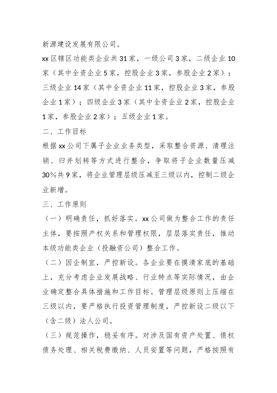 关于功能类企业（投融资公司）整合工作方案_第2页