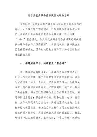 关于县就业服务体系建设的经验总结