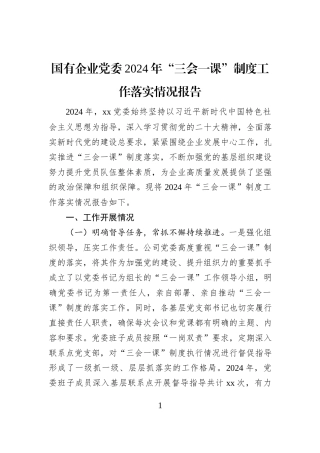 国有企业党委2024年“三会一课”制度工作落实情况报告 (1)
