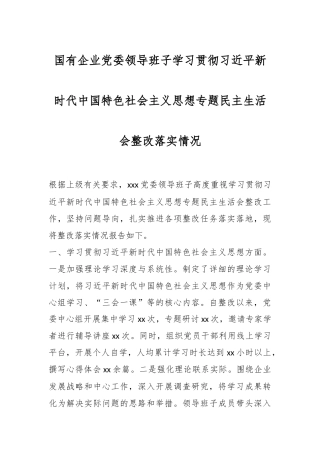 国有企业党委领导班子学习贯彻总书记新时代中国特色社会主义思想专题民主生活会整改落实情况