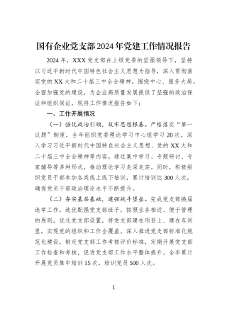 国有企业党支部2024年党建工作情况报告